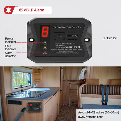 RV Propane Gas Detector, Digital Propane/LP Gas Alarm-12V DC for Motorhome Travel Trailer, Motor Coach, Truck Camper, (R501 Black) - Available at All In One Marketplace Canada