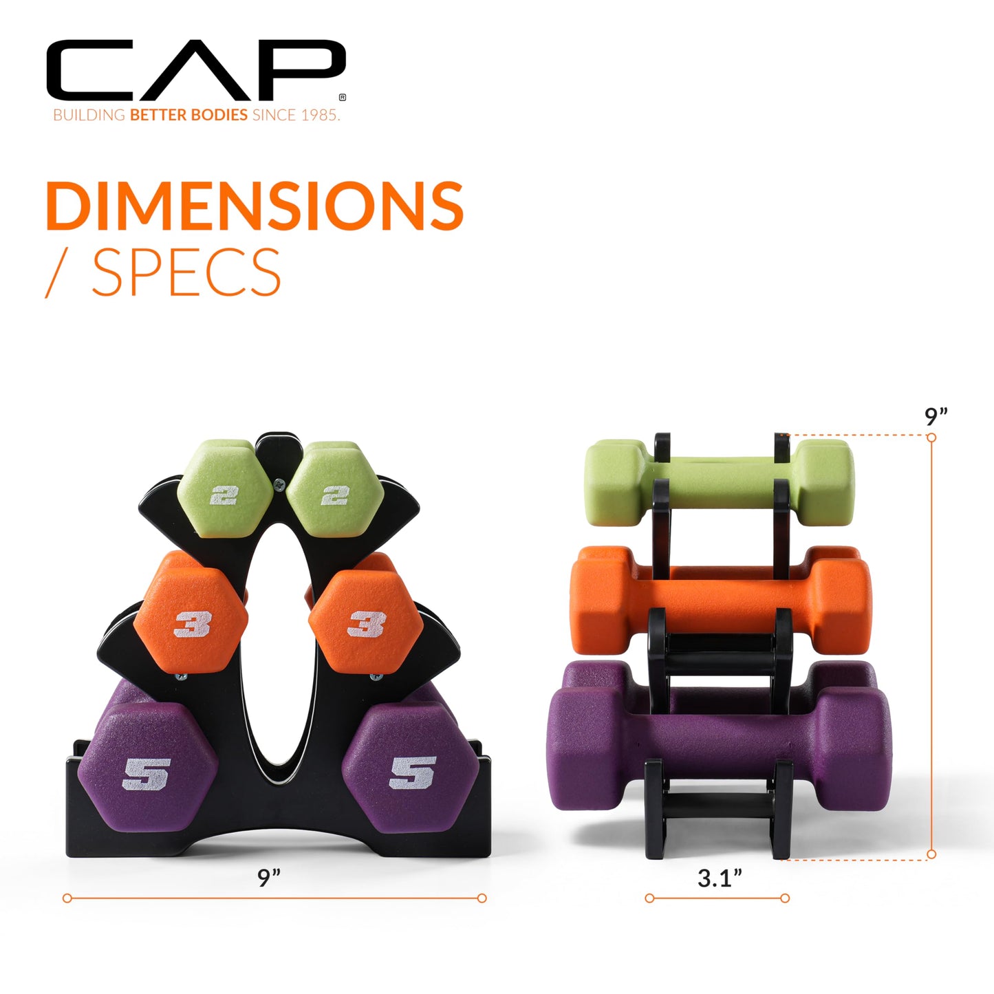 CAP Barbell 20 lb Neoprene Dumbbell Set with Rack |Includes 2, 3, 5 lb Pairs