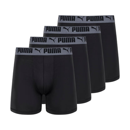 Puma Men's 4 Pack Active Stretch Boxer Briefs, Black, Medium