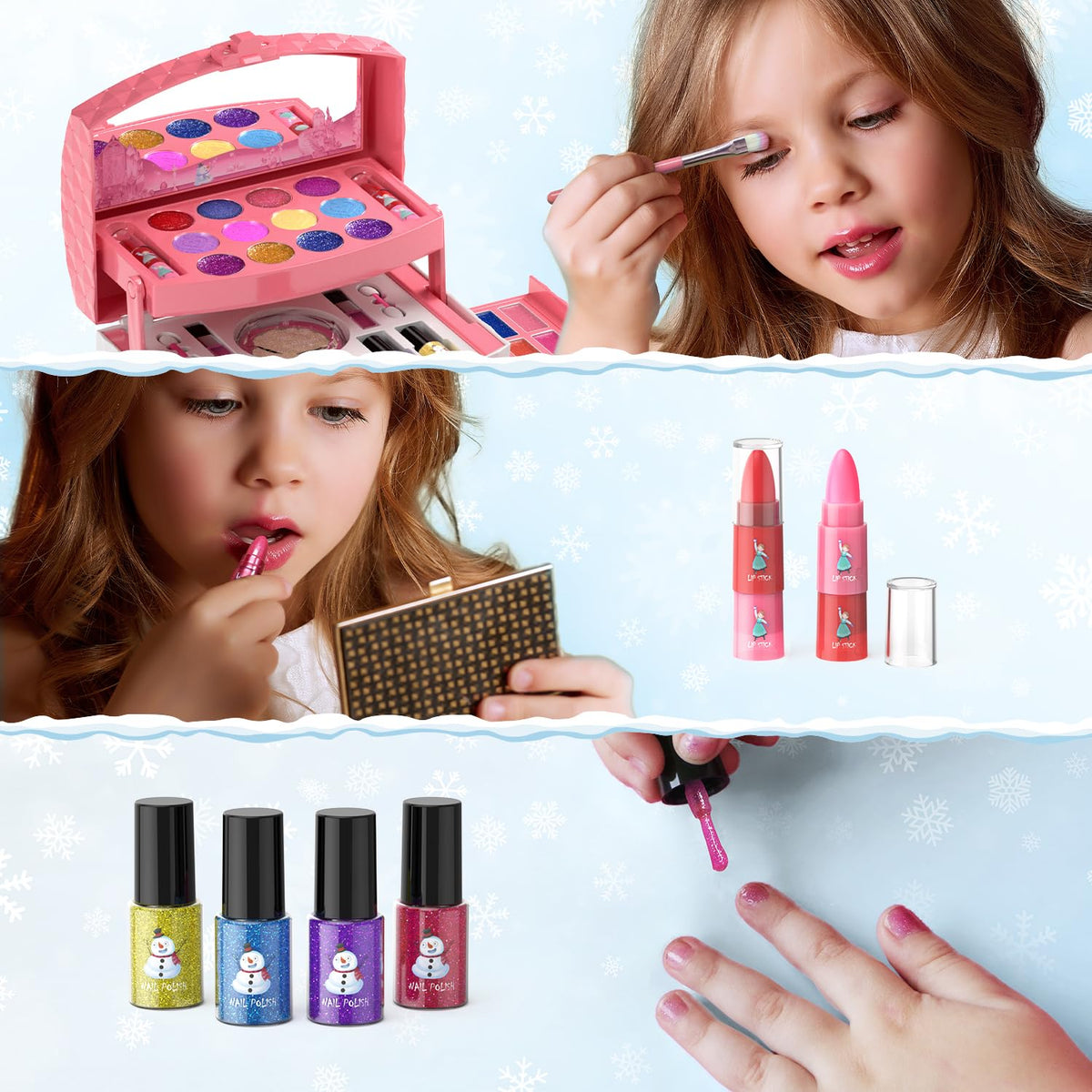 PERRYHOME Kids Makeup Set for Girl 56 Pcs Washable Real Cosmetic, Safe & Non-Toxic Frozen Toys Toddler Makeup Kit, Frozen Princess Dress up Game Christmas & Birthday Girl Gift for 3-12(Frozen Pink) 🍁 All In One Marketplace Canada
