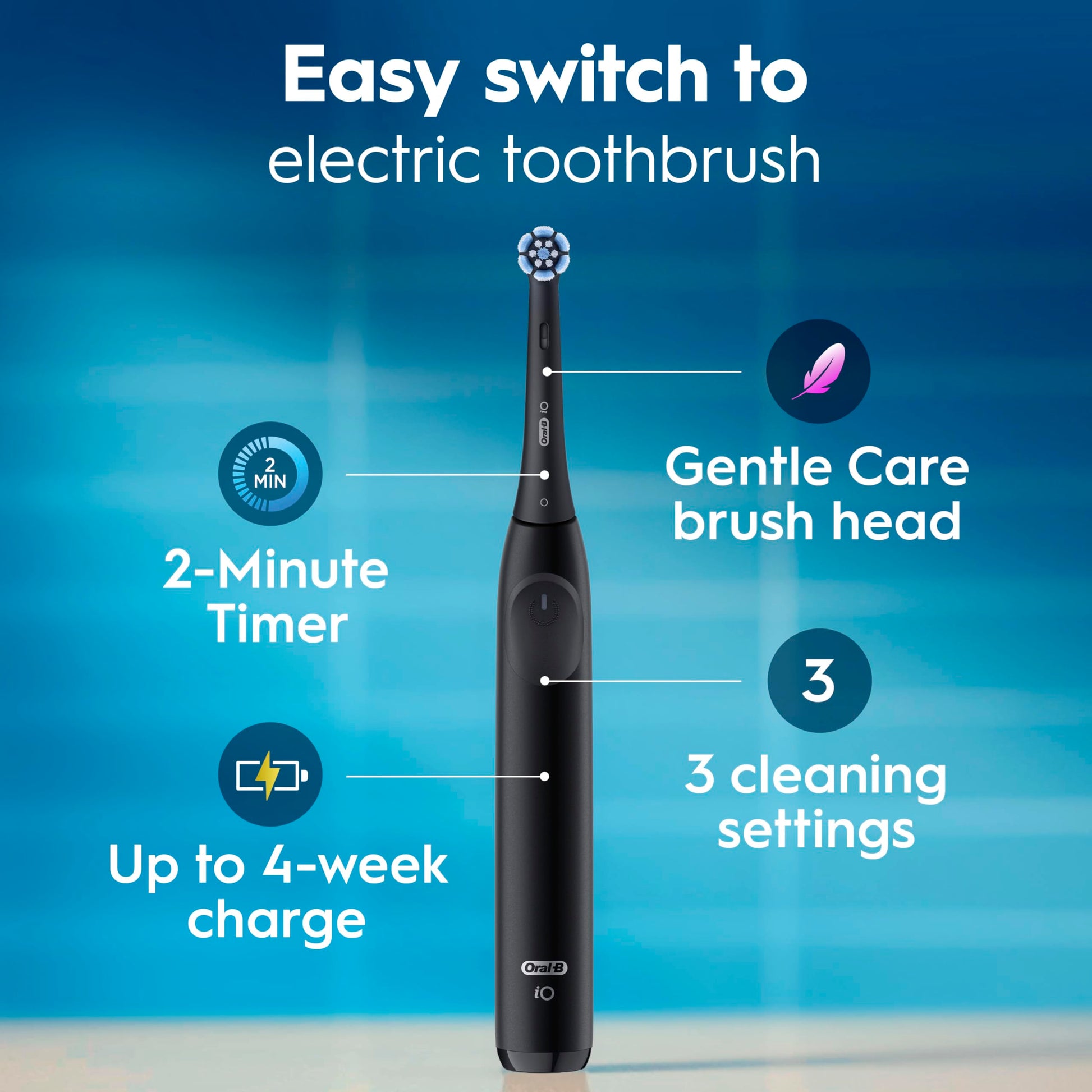 Oral-B iO2 Electric Toothbrush, for an Easy Switch to Electric, Pure White, Rechargeable Electric Toothbrushes, iO Series 2 Limited with 1 Power Toothbrush, 1 Brush Head, and 1 Travel Case