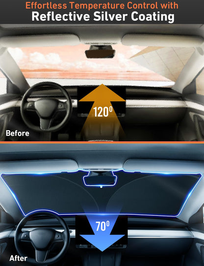 EcoNour Tesla Windshield Sunshade | 240T Polyester Shield for Model 3/Y | Superior UV & Heat Protection