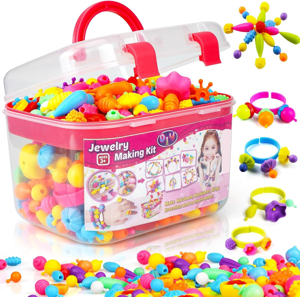 FunzBo Snap Pop Beads for Girls Toys Kids Jewelry Making Kit Pop-Bead Art and Craft Kits DIY Bracelets Necklace Hairband and Rings Toy for Age 3 4 5 6 7 8 Year Old Girl Christmas Gifts (Large) 🍁 All In One Marketplace Canada