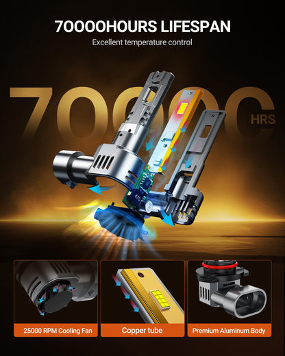 SEALIGHT 2026 Upgraded 9005 LED Headlight Bulbs, 1:1 Design 60,000LM 1000% Brighter HB3 9005 LED Light Bulb, 6500K Cool White, Plug and Play Halogen Replacement, Non-polarity, Pack of 2