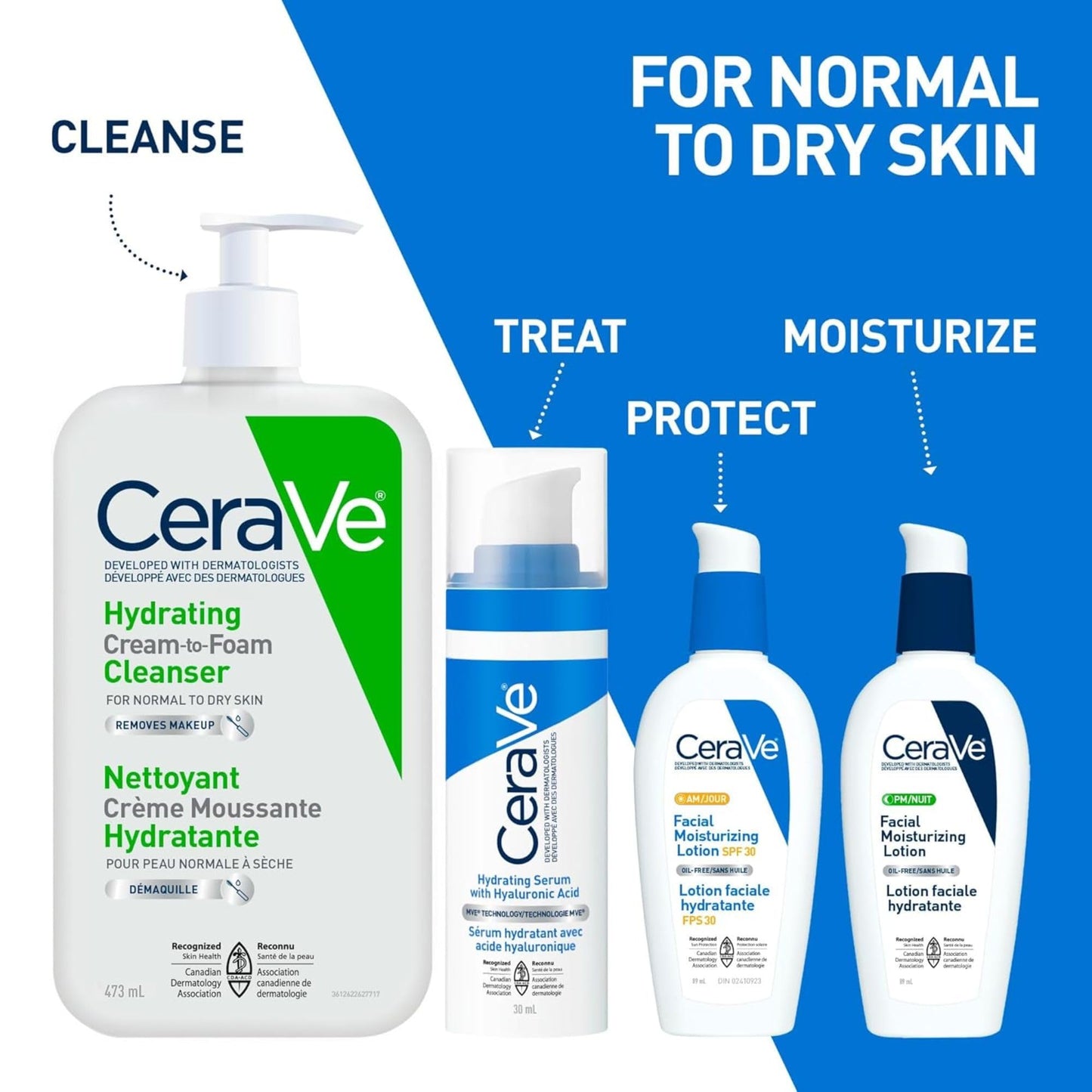 CeraVe Hydrating Cream-to-Foam Face Wash for Normal to Dry Skin, Face Cleanser with Hyaluronic Acid, Amino Acids & Ceramides, Gently Cleanses Skin, Fragrance-Free, Recommended by Dermatologists, 473mL
