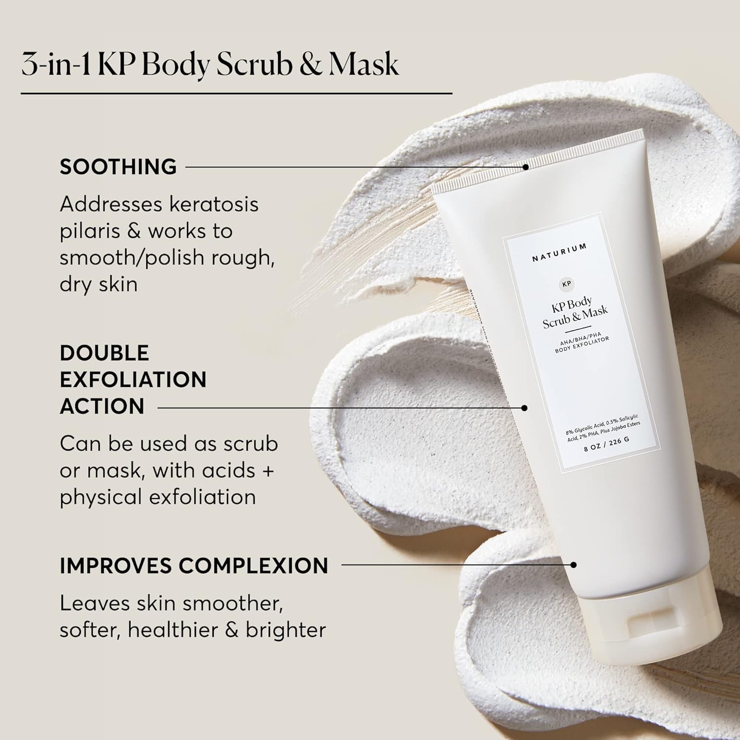 Naturium KP Body Scrub & Mask | Exfoliant for Rough and Bumpy Skin, With AHA, BHA & PHA | 8 OZ / 226 g - Available at All In One Marketplace Canada