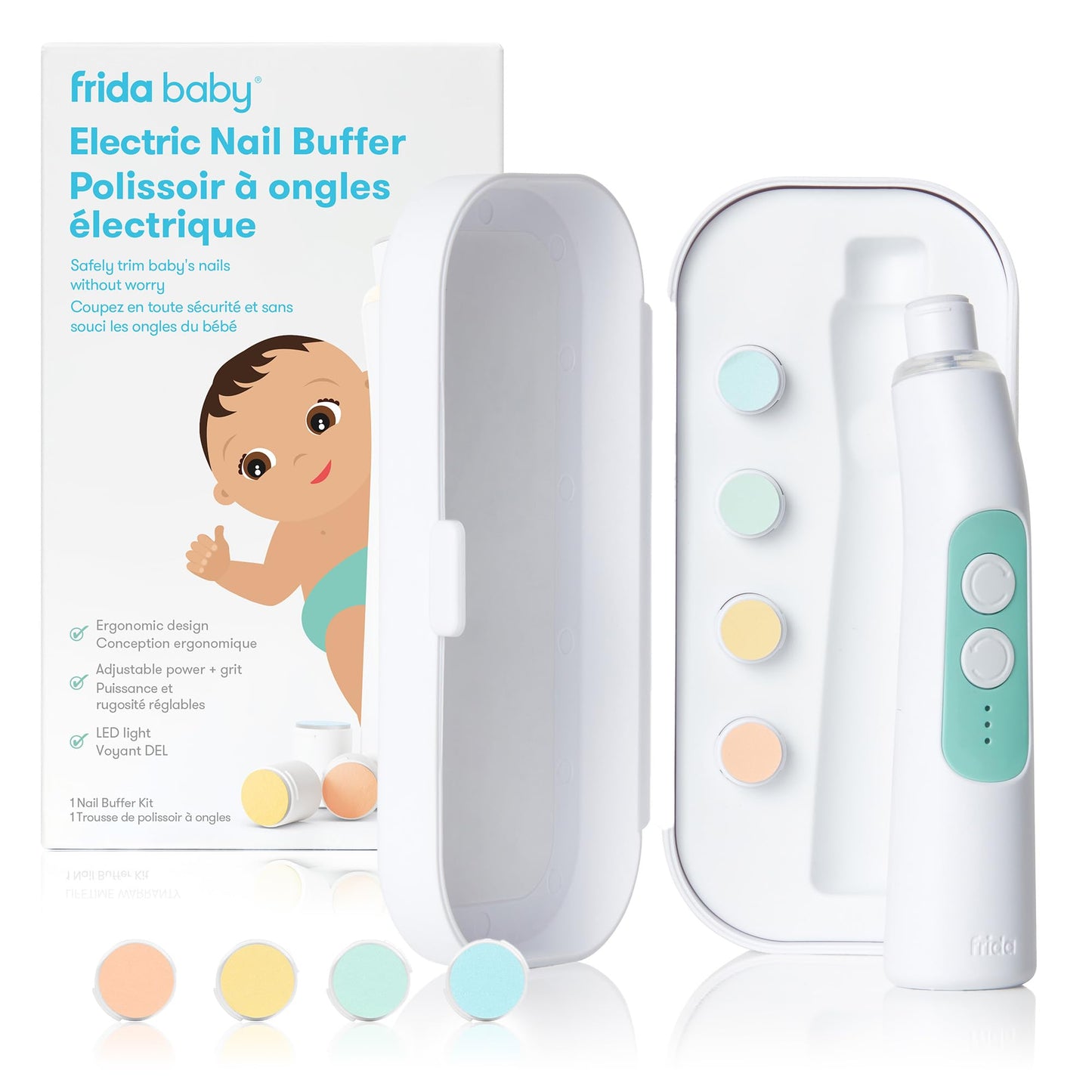 Frida Baby Electric Nail Trimmer, Safe + Easy Electric Nail File Baby Nail Clipper + Nail Trimmer Kit for Newborn, Toddler, or Children's Fingernails/Toenails, 4 Buffer Pads, LED Light, Storage Case 🍁 All In One Marketplace Canada
