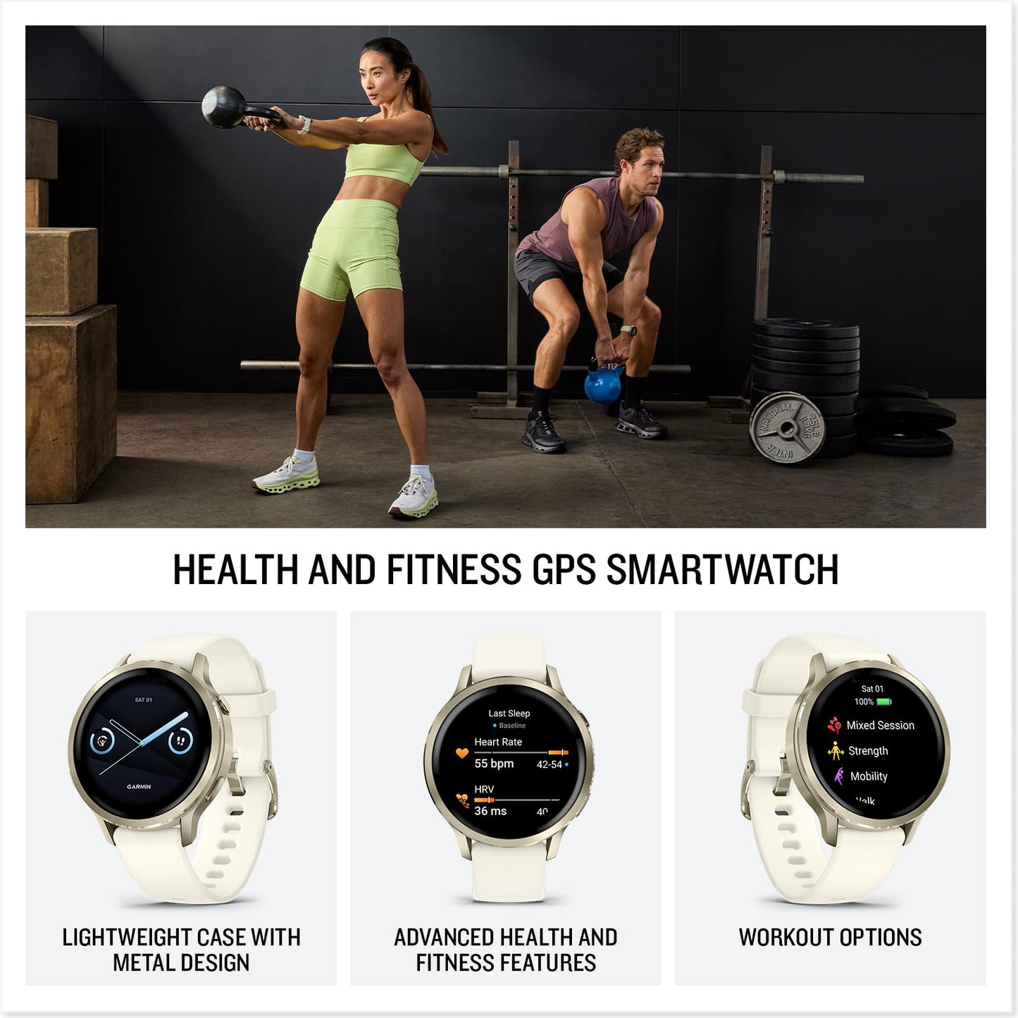 Garmin Venu® 4, 41mm, Advanced Health and Fitness GPS Smartwatch, Bright and Colorful Display, Built-in Flashlight, 10 Days of Battery Life, Lunar Gold with Bone Silicone Band 🍁 All In One Marketplace Canada
