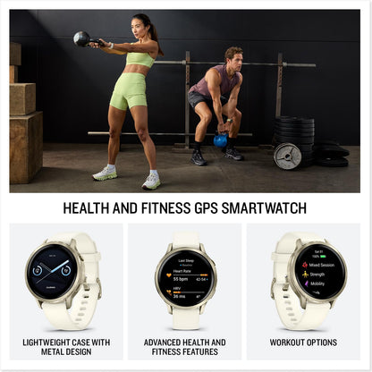 Garmin Venu® 4, 41mm, Advanced Health and Fitness GPS Smartwatch, Bright and Colorful Display, Built-in Flashlight, 10 Days of Battery Life, Lunar Gold with Bone Silicone Band 🍁 All In One Marketplace Canada
