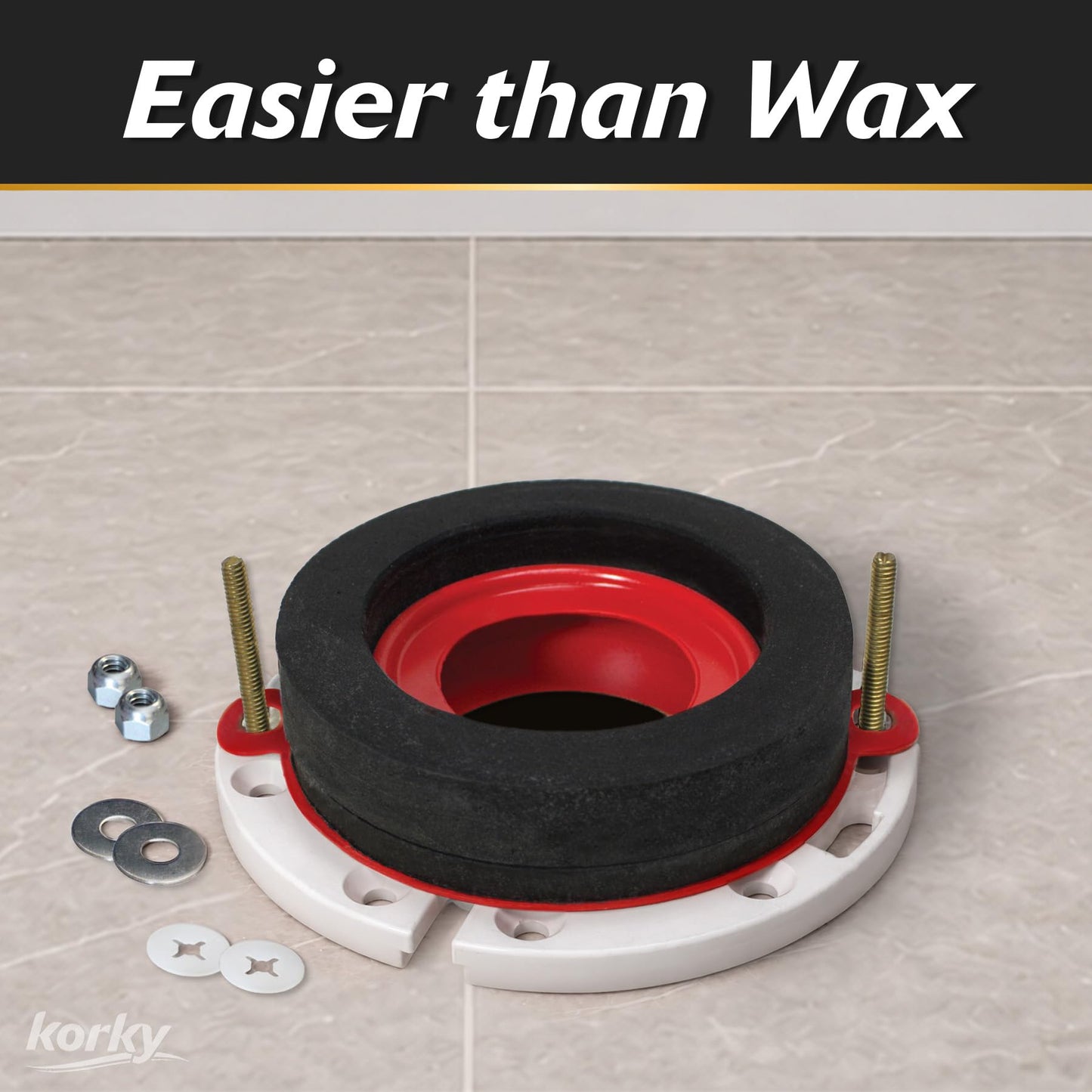 Korky 6000BP Toilet Wax Free 3" Rubber Seal Kit with Hardware, Red Korky