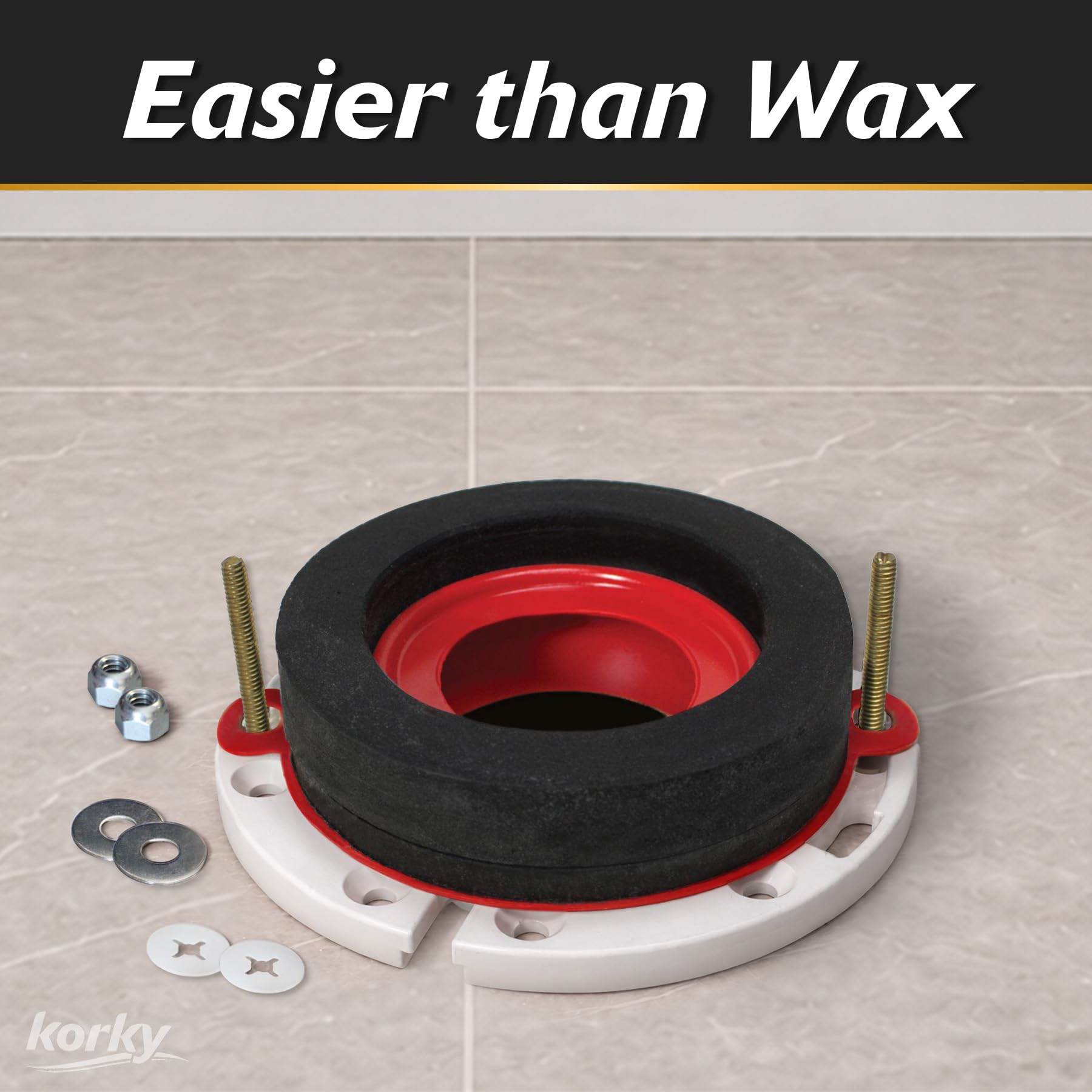 Korky 6000BP Toilet Wax Free 3" Rubber Seal Kit with Hardware, Red Korky