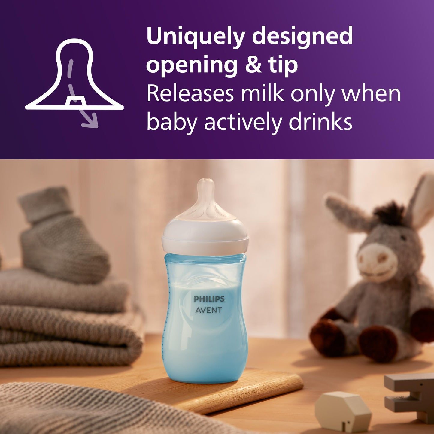 Philips Avent Natural Baby Bottles with Natural Response Nipples (Medium Flow, Flow 3), 9oz, Blue, 3-pack, SCY903/23