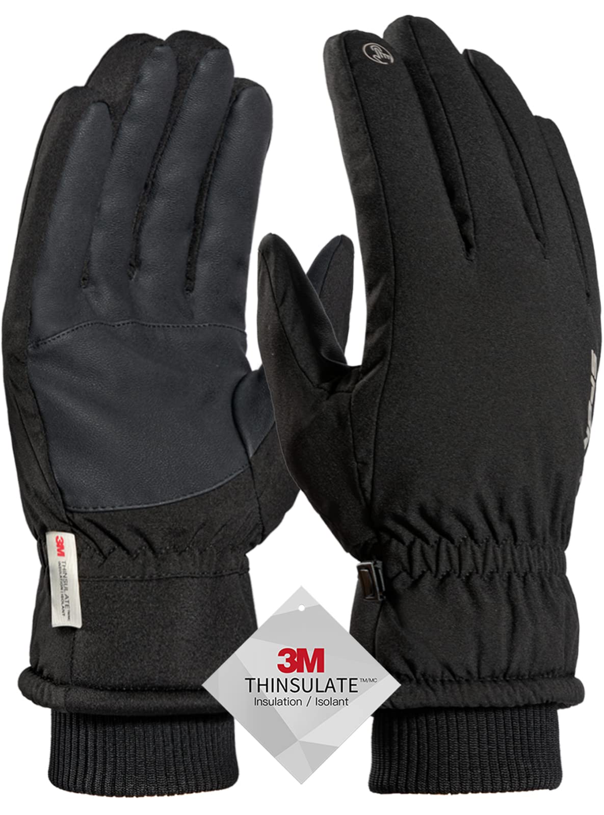 Winter Gloves for Men, TRENDOUX Waterproof Mens Winter Glove for Women 3M Thinsulate -30℉, Touchscreen, Windproof Cuff, Thick Thermal Wicking Insert, Bike Snowboard Snow Running (Black L) 🍁 All In One Marketplace Canada