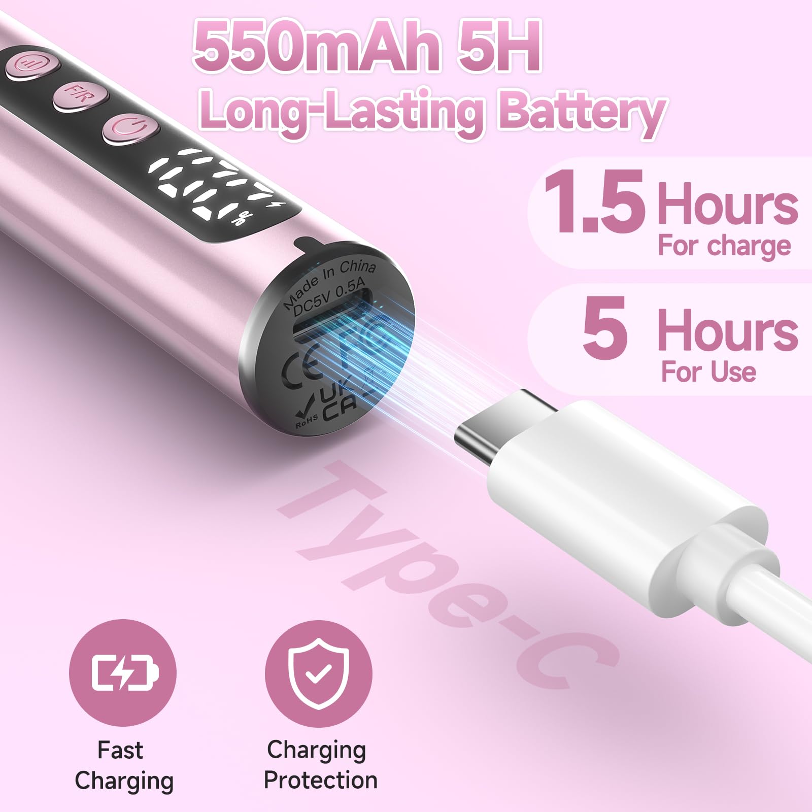 SnnyNyx Cordless Electric Nail Drill 35000 RPM, Professional Nail File Kit with LCD Display, 12 Bits & 36 Sanding Bands, Rechargeable Manicure Pedicure Kit for Acrylic Gel Nails, Salon & Home Use(Rose Gold) - Available at All In One Marketplace Canada