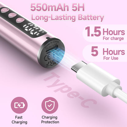 SnnyNyx Cordless Electric Nail Drill 35000 RPM, Professional Nail File Kit with LCD Display, 12 Bits & 36 Sanding Bands, Rechargeable Manicure Pedicure Kit for Acrylic Gel Nails, Salon & Home Use(Rose Gold) - Available at All In One Marketplace Canada