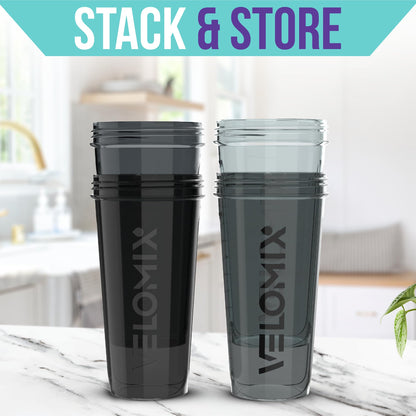 VELOMIX -4 PACK- 28 oz Protein Shaker Bottle for Protein Mixes - 4x Wire Whisk | Leak Proof Shaker Cups for Protein Shakes | Protein Shaker Bottle Pack | Protein Shake Cup(Silver Mix) - Available at All In One Marketplace Canada