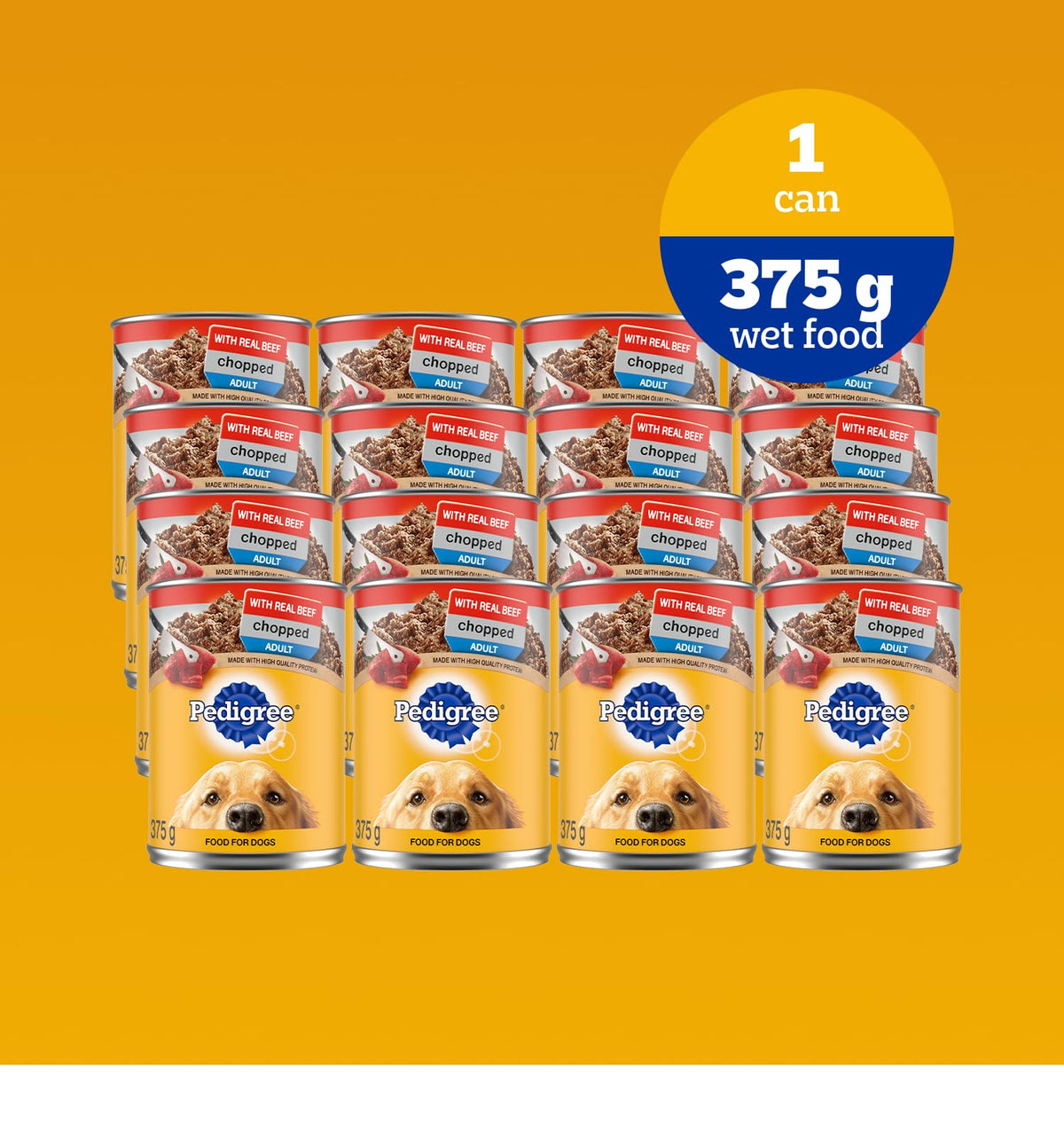 PEDIGREE Chopped Wet Dog Food Beef, 375g Can (12 Pack)