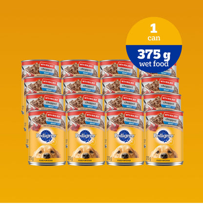 PEDIGREE Chopped Wet Dog Food Beef, 375g Can (12 Pack)