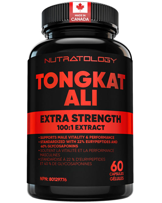 Nutratology® Tongkat Ali Supplement For Men | Canadian Made | 100:1 Extra Strength Tongkat Ali Extract + Black Pepper | Supports Male Vitality & Performance | 60 Capsules - Available at All In One Marketplace Canada