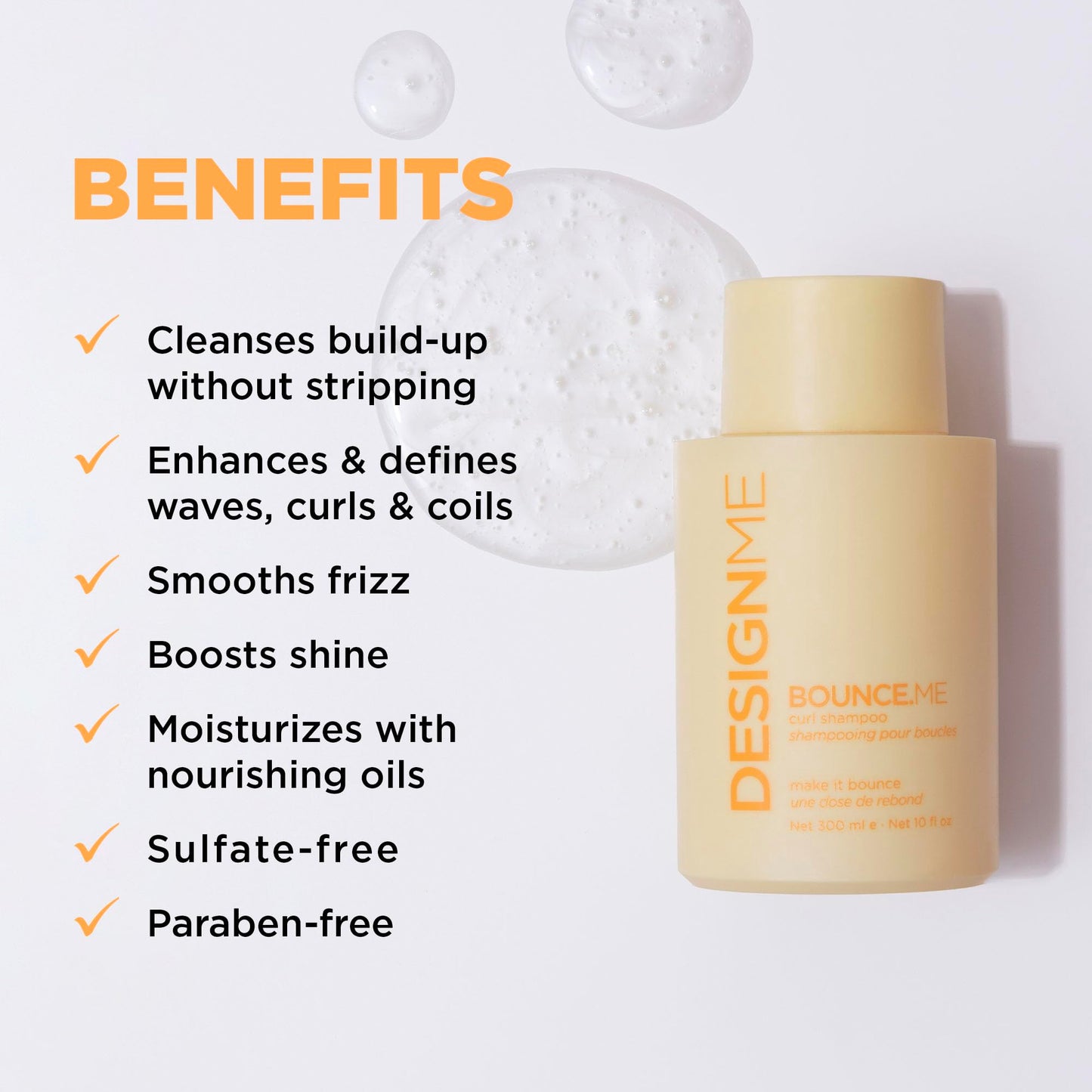 DESIGNME BOUNCE.ME Curl Shampoo | Curl-Defining, Anti-Frizz - For All Curly Hair Types | Nourishing with Kukui Nut Seed and Buriti Oil | Boost Shine, Moisturize Curly Hair - Available at All In One Marketplace Canada