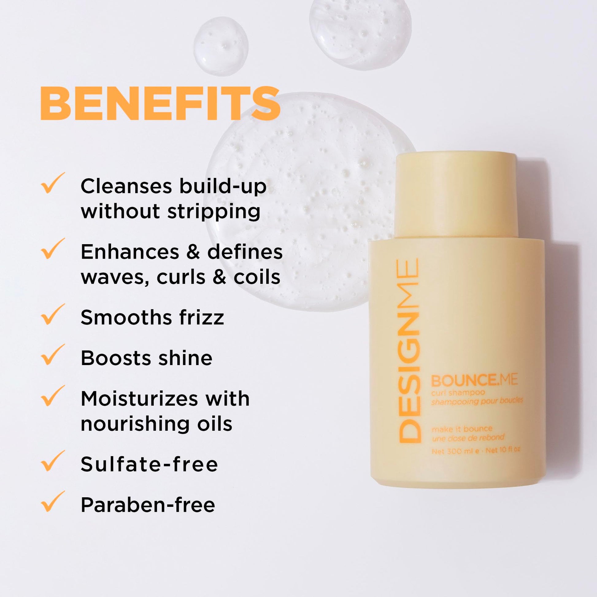 DESIGNME BOUNCE.ME Curl Shampoo | Curl-Defining, Anti-Frizz - For All Curly Hair Types | Nourishing with Kukui Nut Seed and Buriti Oil | Boost Shine, Moisturize Curly Hair - Available at All In One Marketplace Canada