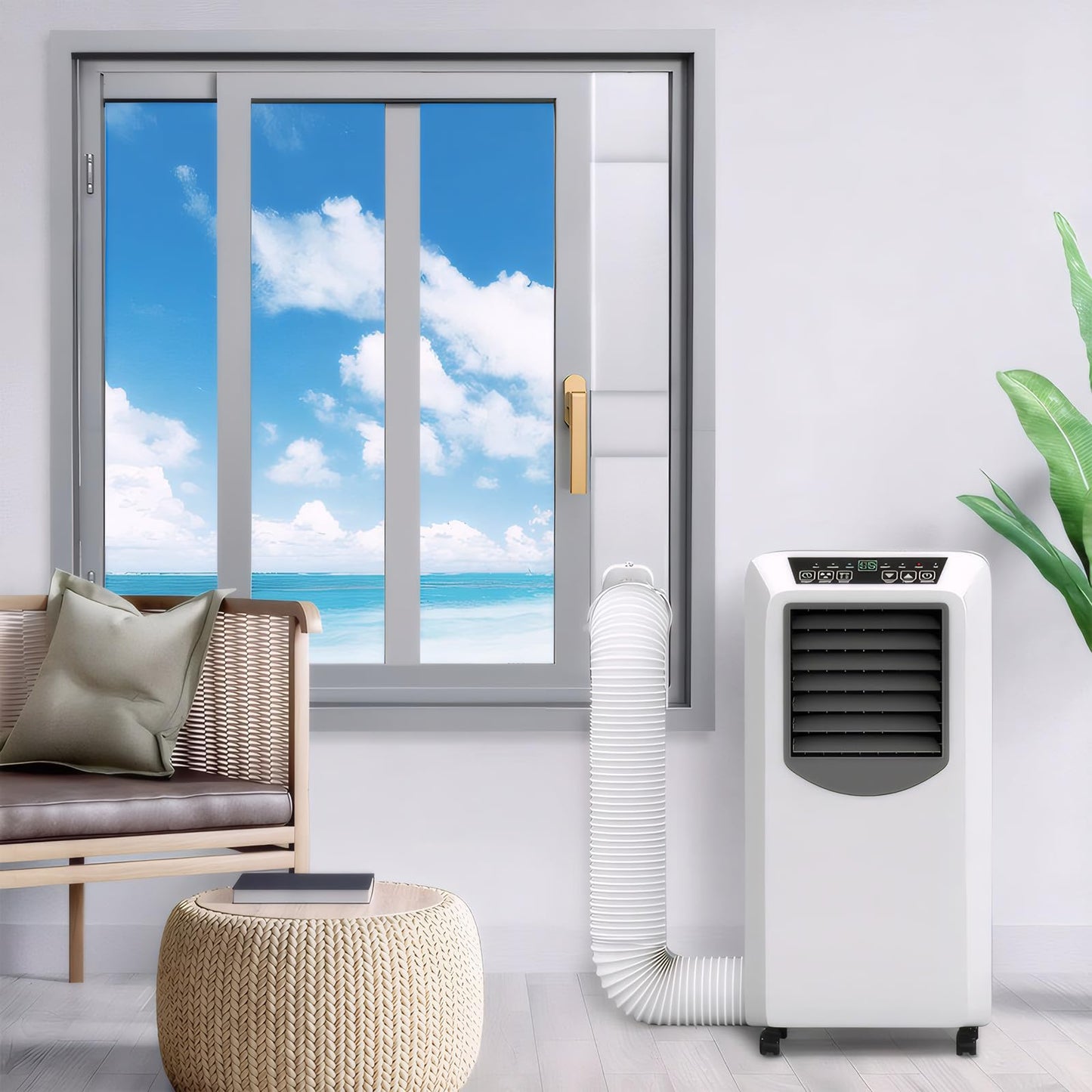 Portable Air Conditioner Window Kit with 5.9" Exhaust Hose, Portable AC Window Vent Kit for Sliding Window Seal with PVC Plate, Universal Coupler Fits 5.9 & 5.1 Inch Diameter Exhaust Hose - Available at All In One Marketplace Canada