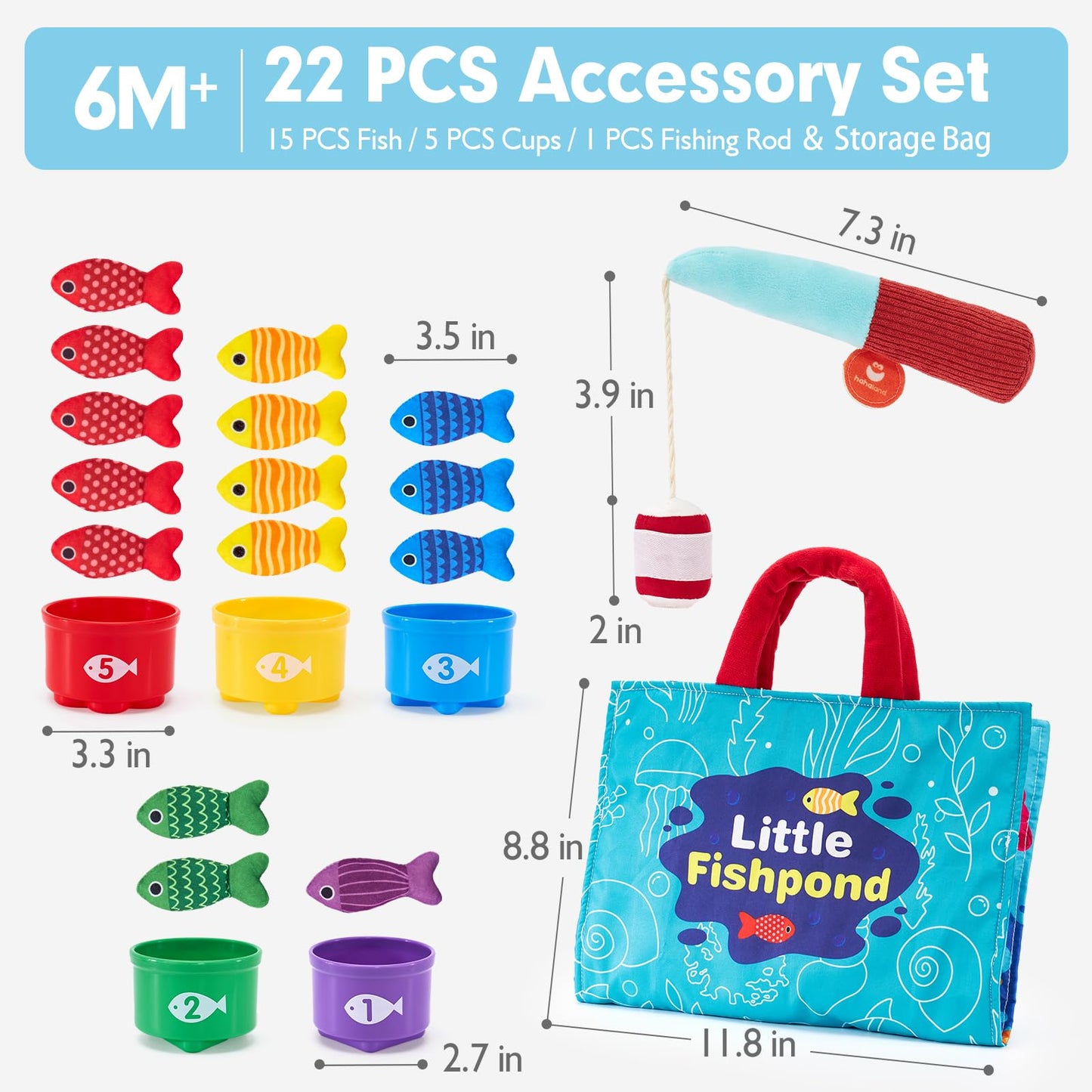 hahaland Montessori Toys for 1 Year Old - Toddler Toys for 1 2 Year Old Boys Girls Toy, Montessori Educational Baby Toy 6-12-18 Months, 10 in 1 Fishing Game with Baby Stacking Cups