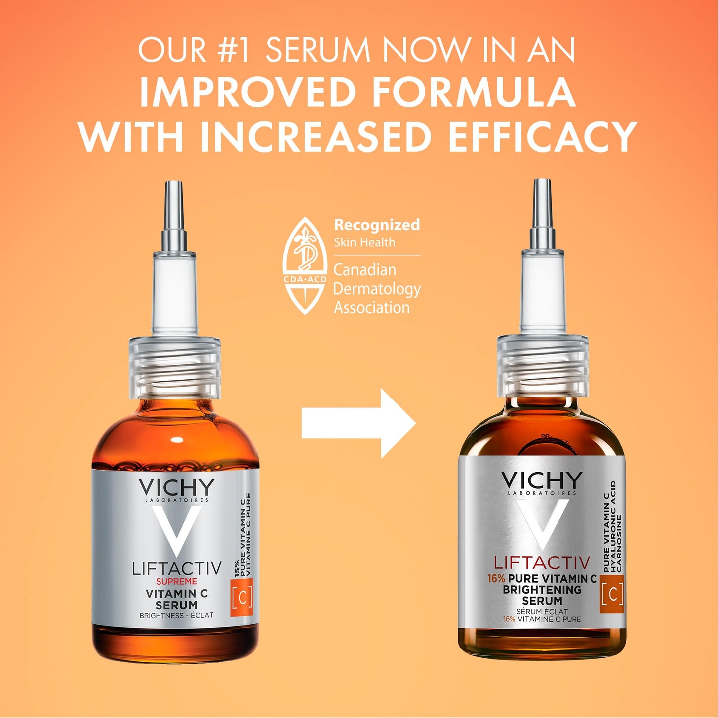 Vichy Vitamin C Serum for Face with Hyaluronic Acid & Glycerin. LiftActiv 16% Pure Vitamin C Serum for Brighter, Firmer & More Even-Toned Skin. Recognized by the Canadian Dermatology Association, 20ML - Available at All In One Marketplace Canada