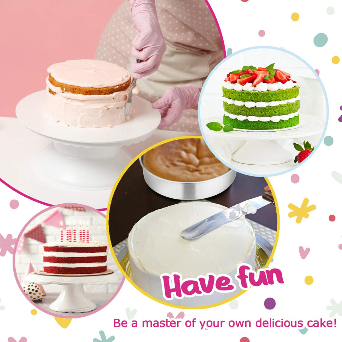 6 Inch Cake Pan Set of 3, E-far Stainless Steel Round Smash Cake Baking Pans, Non-Toxic & Healthy, Mirror Finish & Dishwasher Safe 🍁 All In One Marketplace Canada