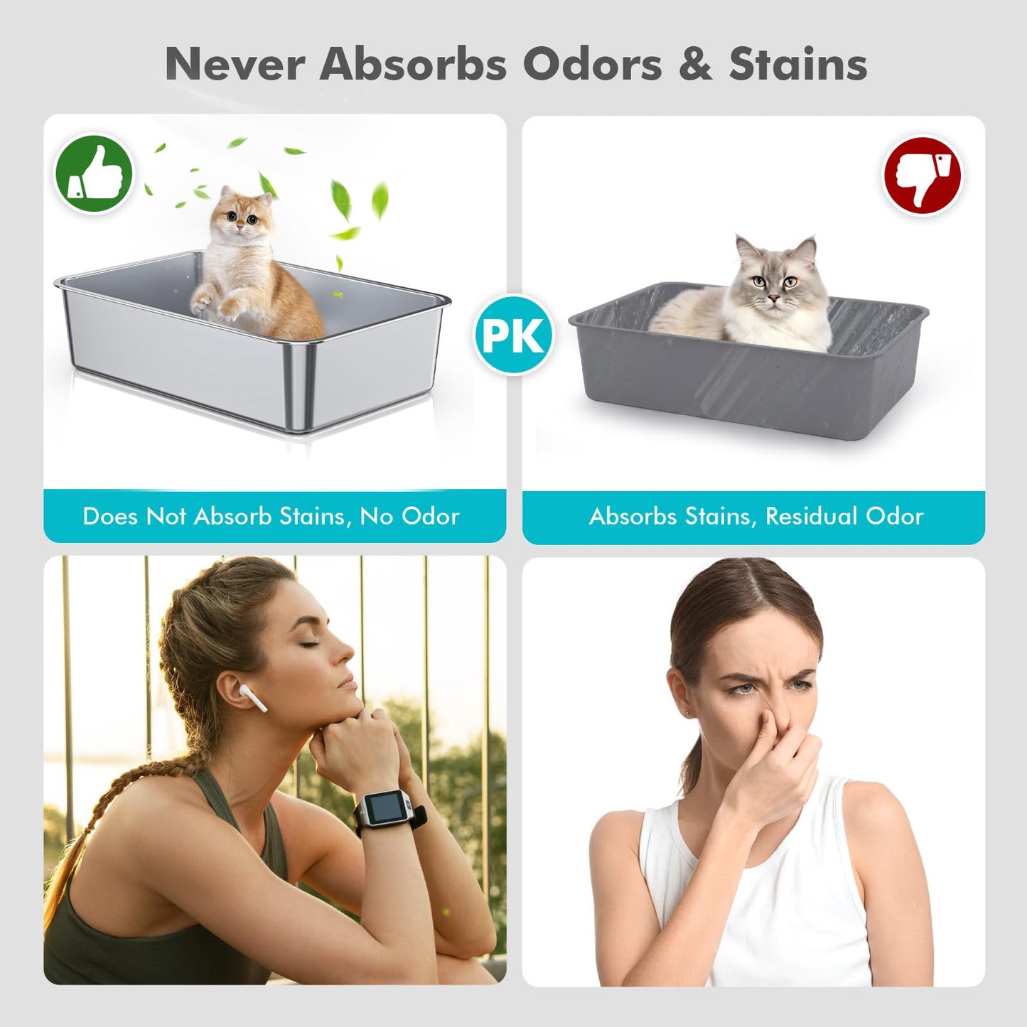 ZuHucpts Stainless Steel Cat Litter Box, Large Metal Litter Pan for Cats (20" Lx14 Wx6 H)