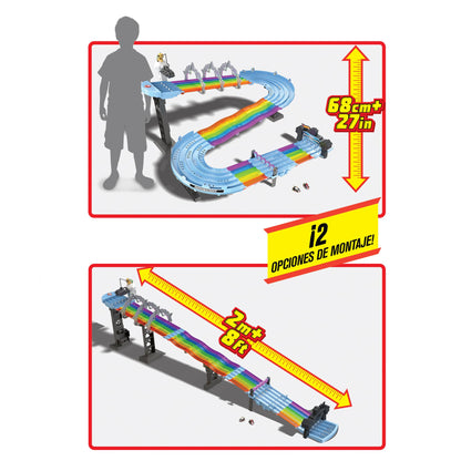 Hot Wheels Mario Kart Rainbow Road Raceway 8-Foot Track Set with Lights & Sounds & 2 1:64 Scale Vehicles, Race with 5-Track Colorful Course with 2 Configurations, Toy for Kids Ages 4 Years Old & Up 🍁 All In One Marketplace Canada
