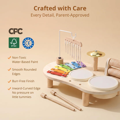 Promise Babe Wooden Musical Instruments , Percussion Instruments Baby Drum Set Xylophone, Montessori Educational Musical Toys, Gifts for Girls Boys Christmas 🍁 All In One Marketplace Canada