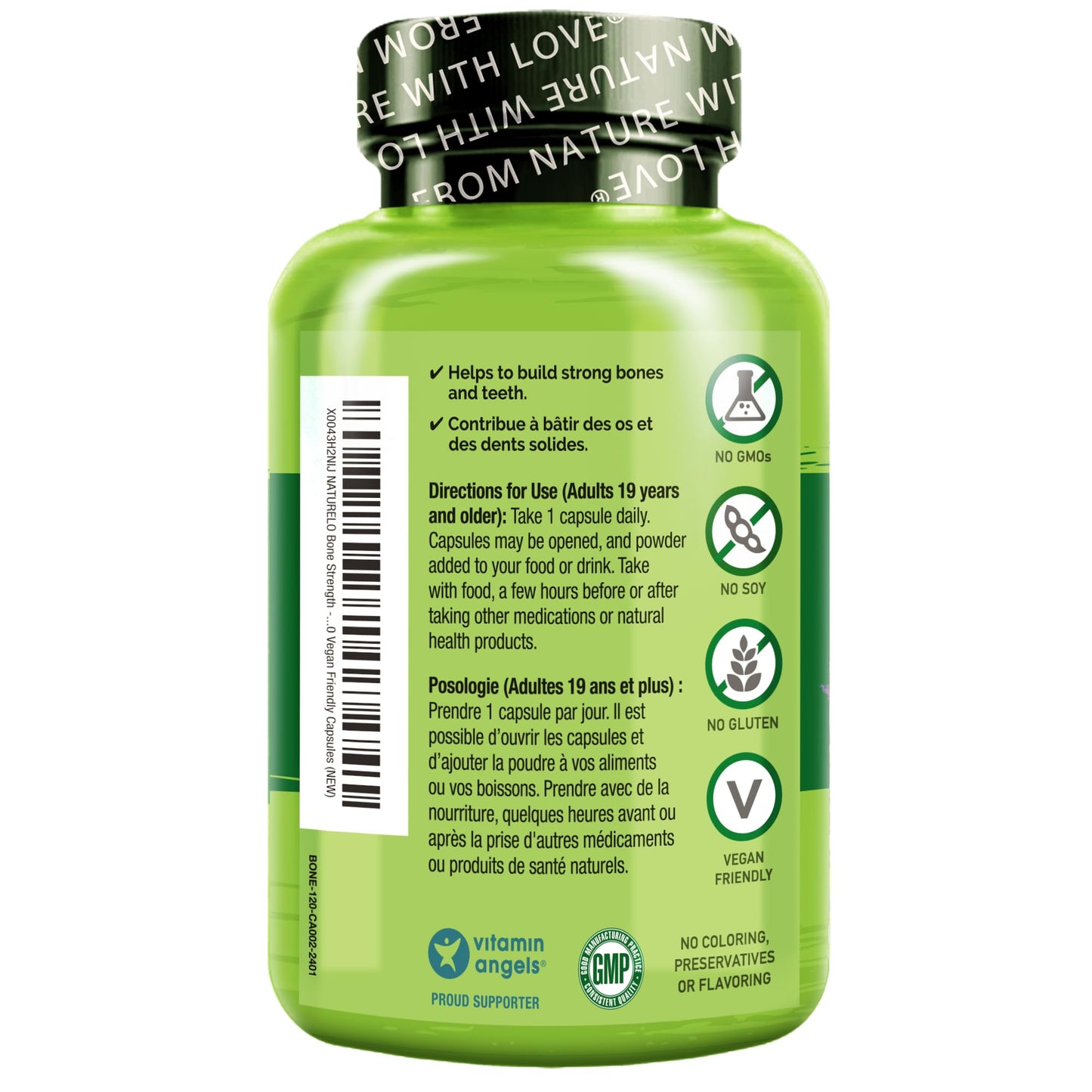 NATURELO Calcium Supplement with Vitamin C, D3, K2, Magnesium & Zinc for Bone Strength, 120 Vegetarian Capsules, with Plant-Based Calcium 600mg, Non-GMO, Soy & Gluten-Free - Available at All In One Marketplace Canada