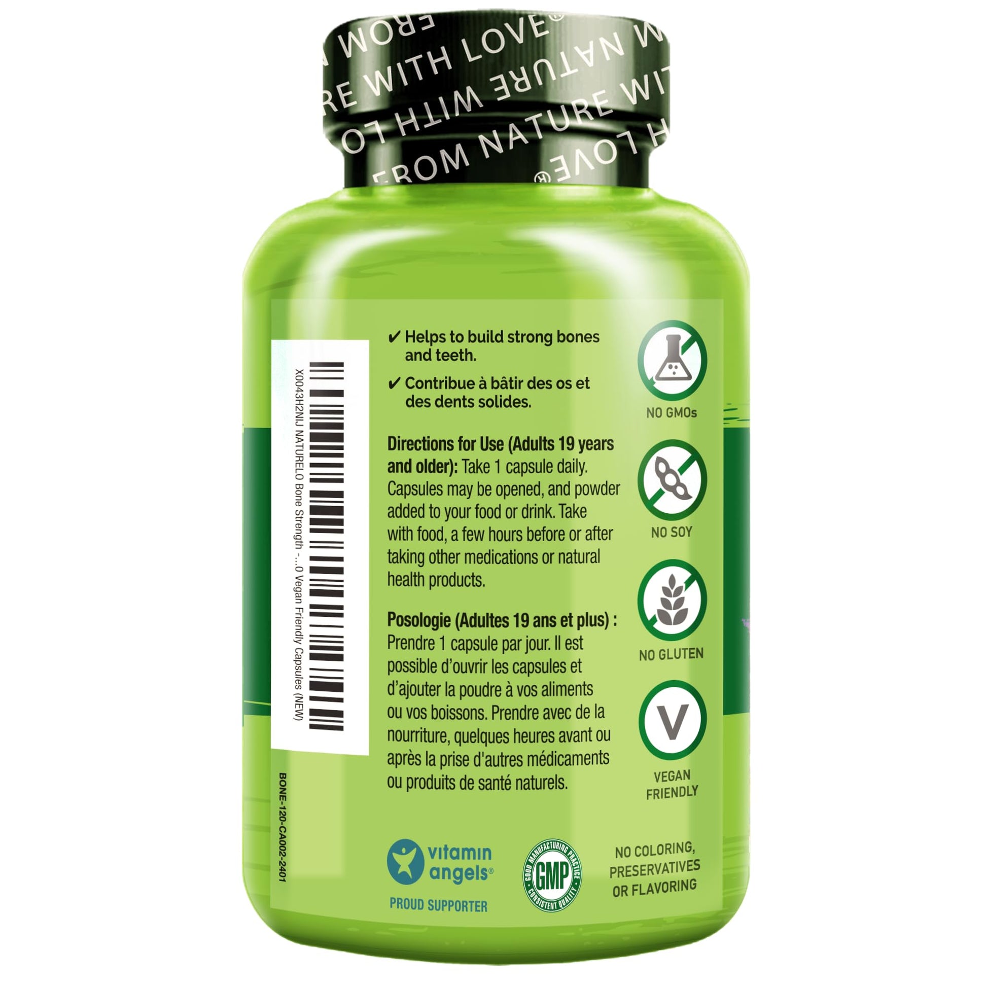 NATURELO Calcium Supplement with Vitamin C, D3, K2, Magnesium & Zinc for Bone Strength, 120 Vegetarian Capsules, with Plant-Based Calcium 600mg, Non-GMO, Soy & Gluten-Free - Available at All In One Marketplace Canada