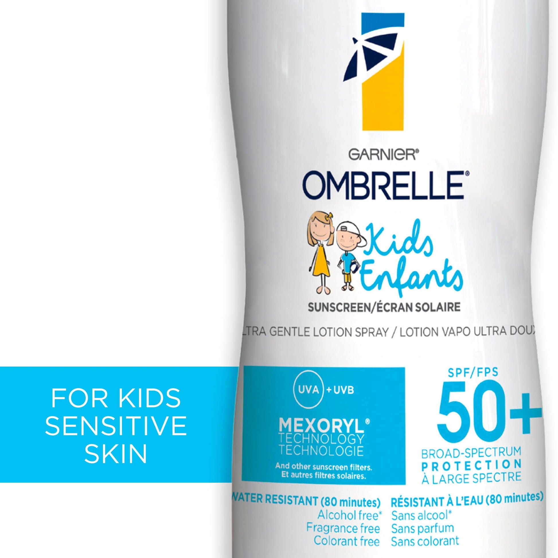 Garnier Ombrelle Kids Sunscreen Spray, SPF 50+, High Protection, Body Mist, Formulated for Sensitive Skin, Water-Resistant, Broad Spectrum UVA/UVB Protection, Non-comedogenic, 122g Garnier