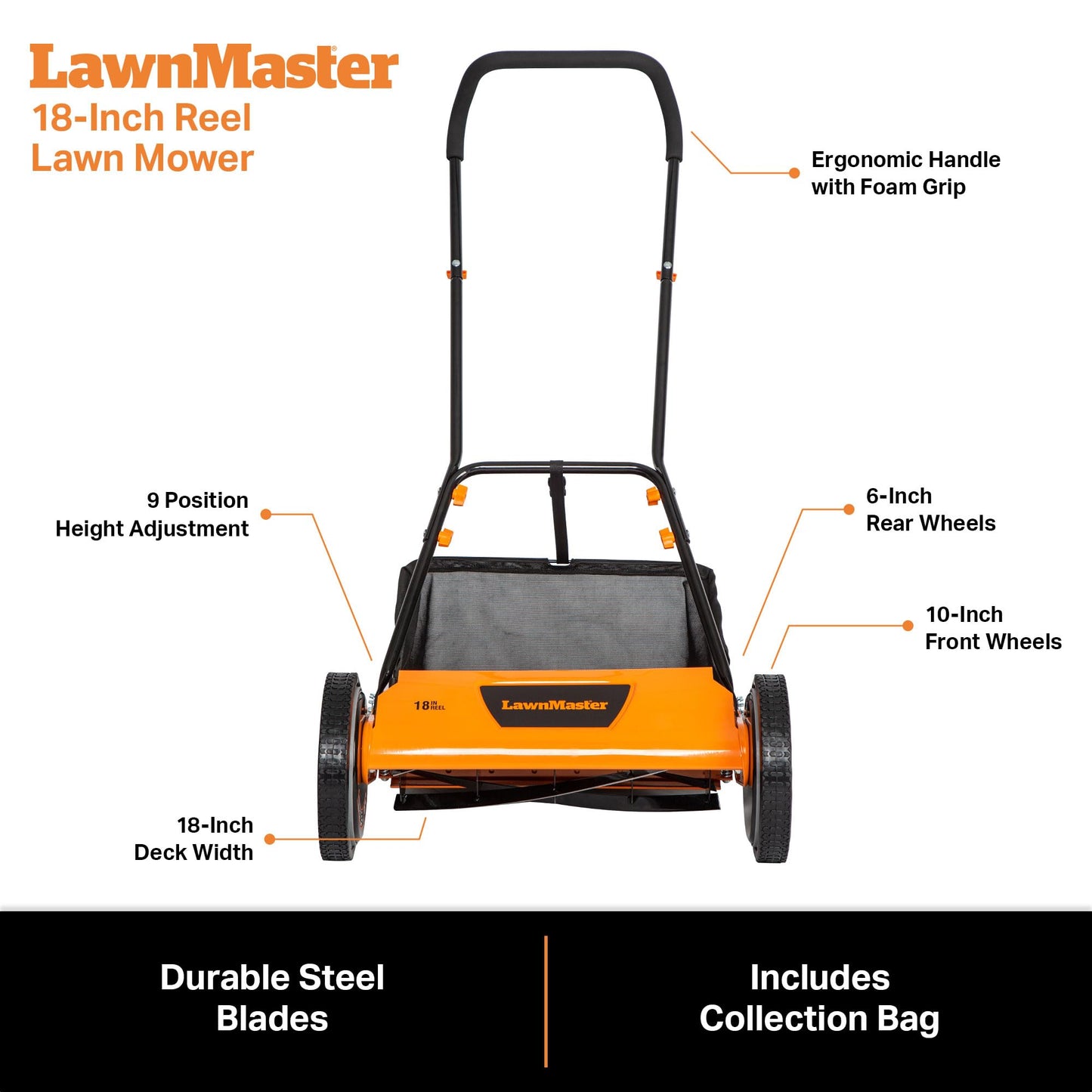 LawnMaster LMRM1801 Push Reel Lawn Mower 18-Inch 5-Blade 🍁 All In One Marketplace Canada