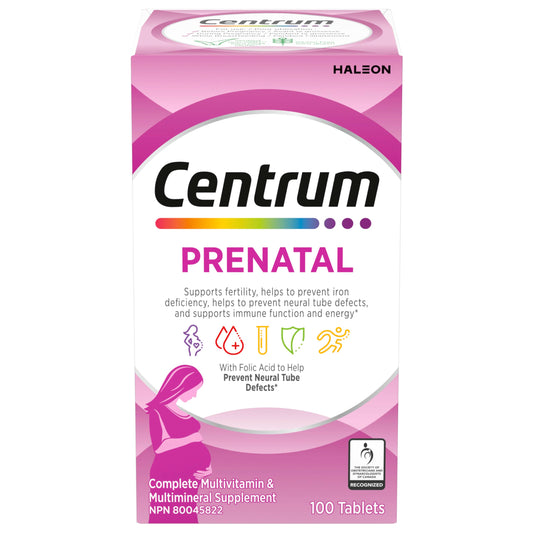 Centrum Prenatal Vitamin Tablet, Postpartum Multivitamin and Mineral Supplement, Essential Prenatal Vitamins, 100 Count (Packaging May Vary) - Available at All In One Marketplace Canada