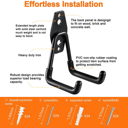 Garage Hooks Heavy Duty Utility Steel with Anti-Slip Coating Wall Mount Storage Organizer for Hanging Power and Garden Tools, Ladders, Hose, Bikes, Ropes, Bulk Items, and More (12 Pack Orange) - Available at All In One Marketplace Canada