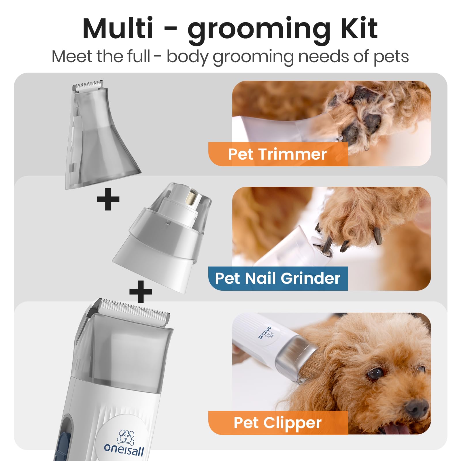 oneisall Dog Grooming Kit, Dog Grooming Clippers, Professional Pet Grooming Vacuum with 7 Pet Grooming Tools for Shedding Thick & Thin Dogs Cats Pet Hair - Available at All In One Marketplace Canada