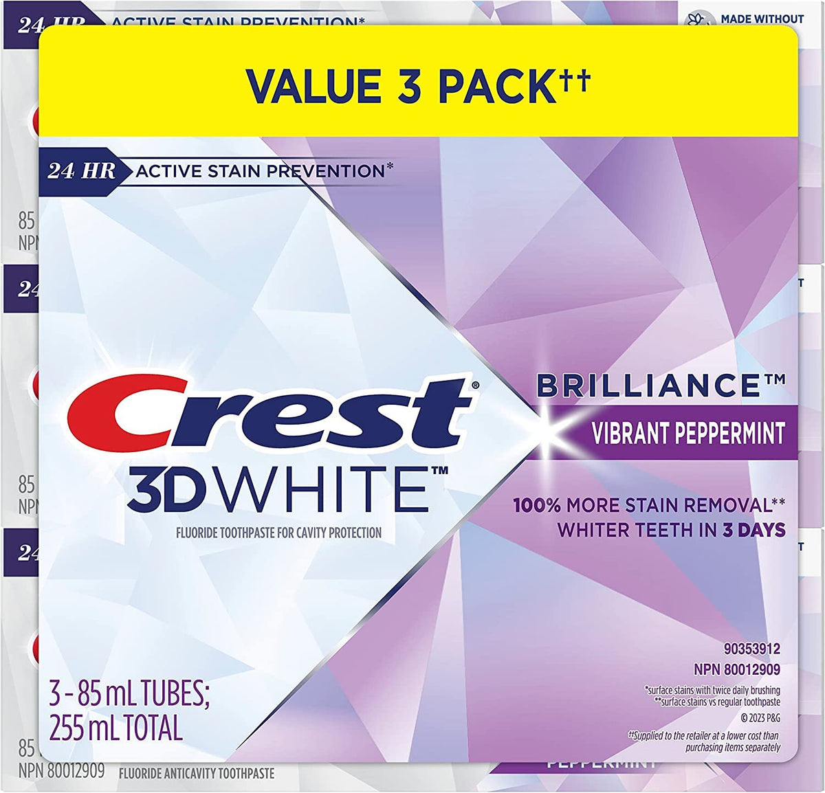 Crest 3D White Brilliance Toothpaste, Vibrant Peppermint, 85 mL (Pack of 3) 🍁 All In One Marketplace Canada