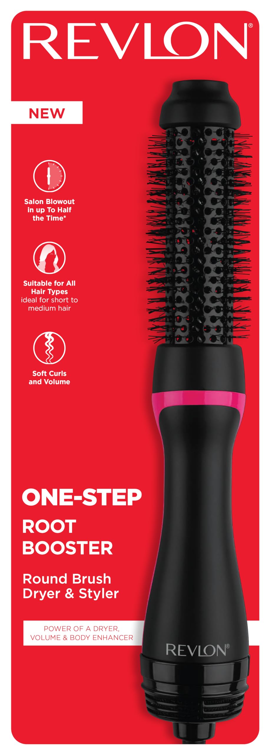 Revlon RVDR5292F One-Step™ Root Booster with Ionic Technology, 1.5 Inch Round Brush Ionic Hair Dryer, Hair Styler, 3 Heat/Speed Settings, Travel Friendly, All Hair Types, Less Frizz, Shiny Hair, Black - Available at All In One Marketplace Canada
