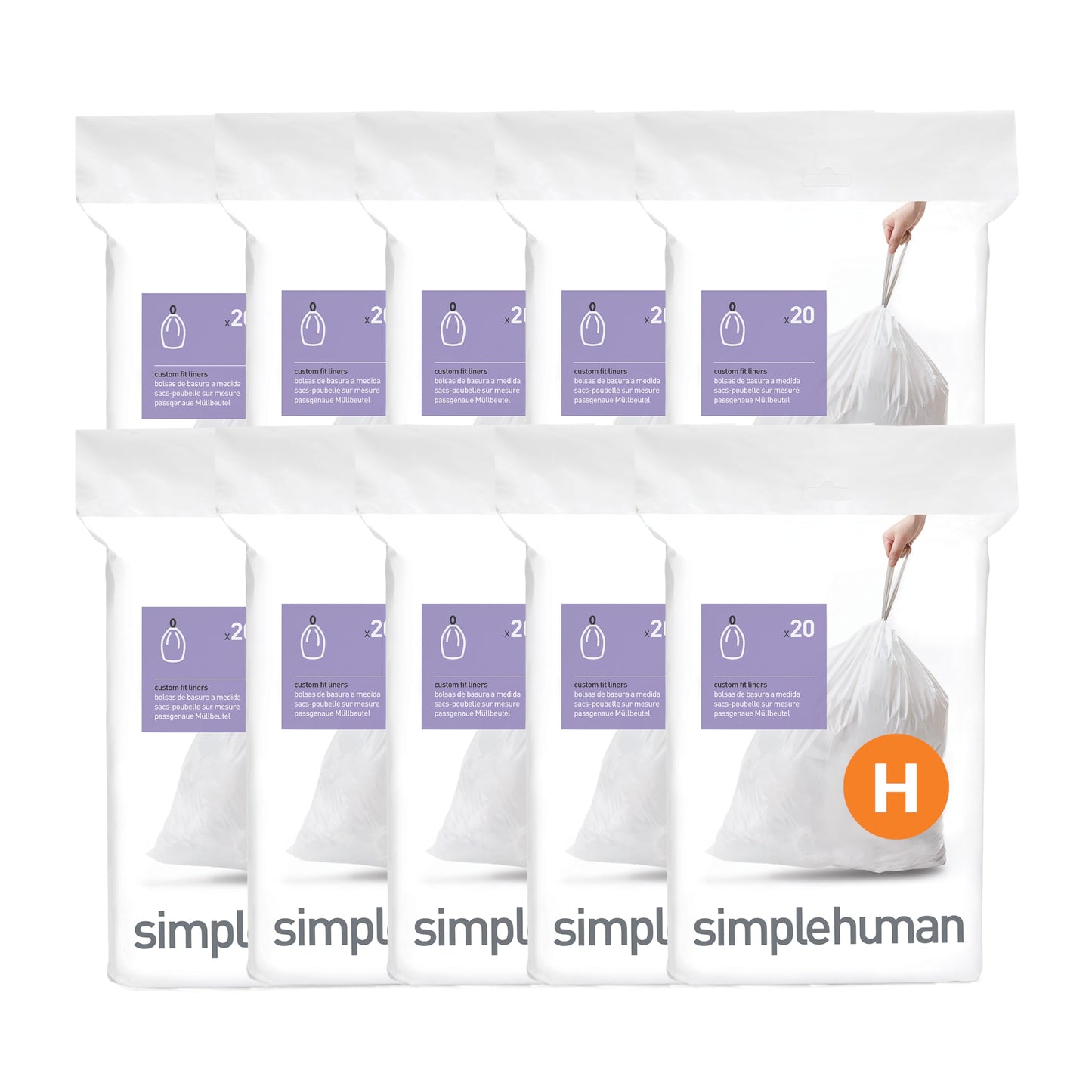 simplehuman Code H 200 Count, Dispenser Pack Custom Fit Liners, Drawstring Trash Bags, 30-35L / 8-9 Gallons, White 🍁 All In One Marketplace Canada