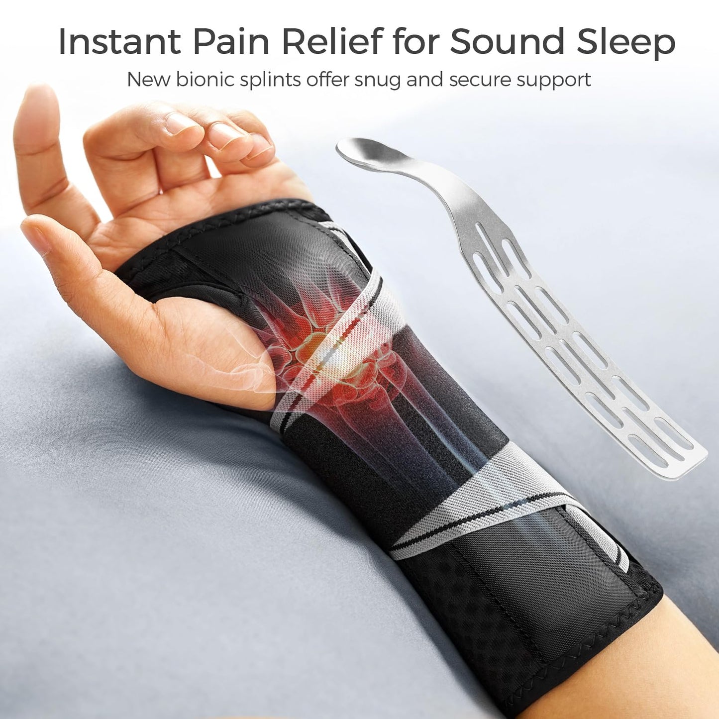FREETOO Carpal Tunnel Wrist Brace Pro, Single-Pull Wrist Support for Sleeping with S Shape Splint, Lightweight Hand Brace for Women Men, Tendonitis, Arthritis Pain Relief, Black/Light Gray(Right,S/M)