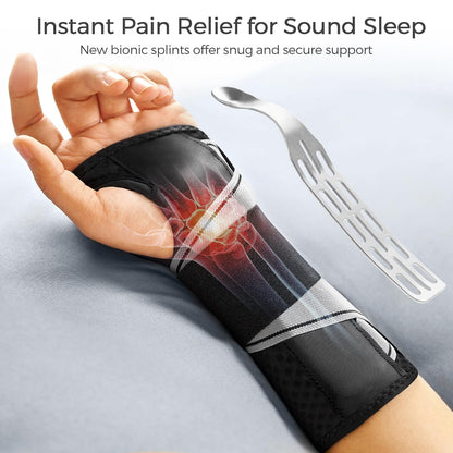 FREETOO Carpal Tunnel Wrist Brace Pro, Single-Pull Wrist Support for Sleeping with S Shape Splint, Lightweight Hand Brace for Women Men, Tendonitis, Arthritis Pain Relief, Black/Light Gray(Right,S/M)