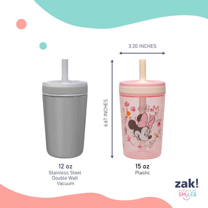 Zak Designs Disney Minnie Kelso 15oz Leak-Proof Toddler Straw Cups, 2-Pack