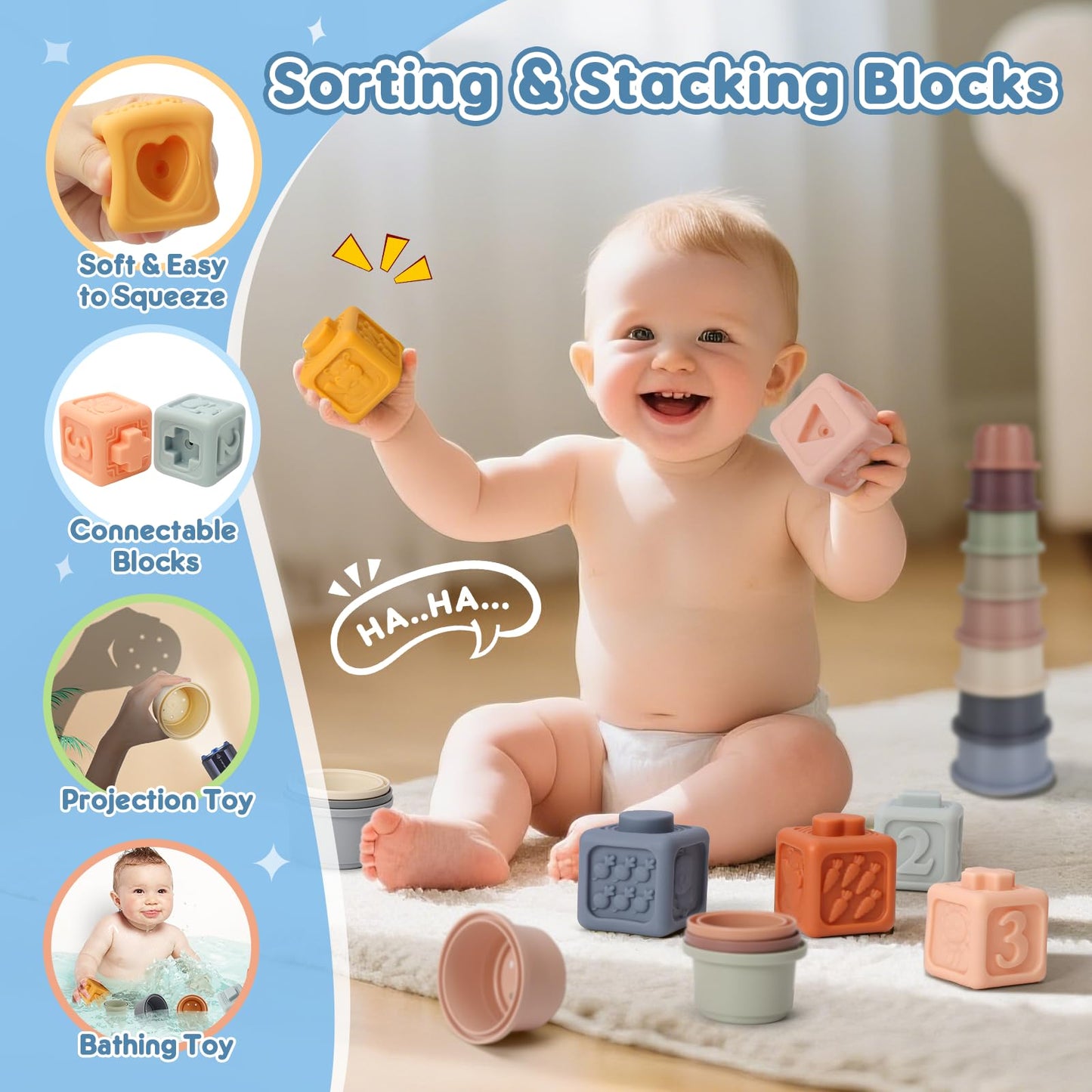 6 in 1 Baby Montessori Toys for 6-12 Months, Montessori Toys for Babies Incl Pull String Toy, Stacking Cups, Tissue Box Toy, Suction Cup Spinner Toys, Stacking Blocks, Activity Cube Gift for Boy Girl - Available at All In One Marketplace Canada