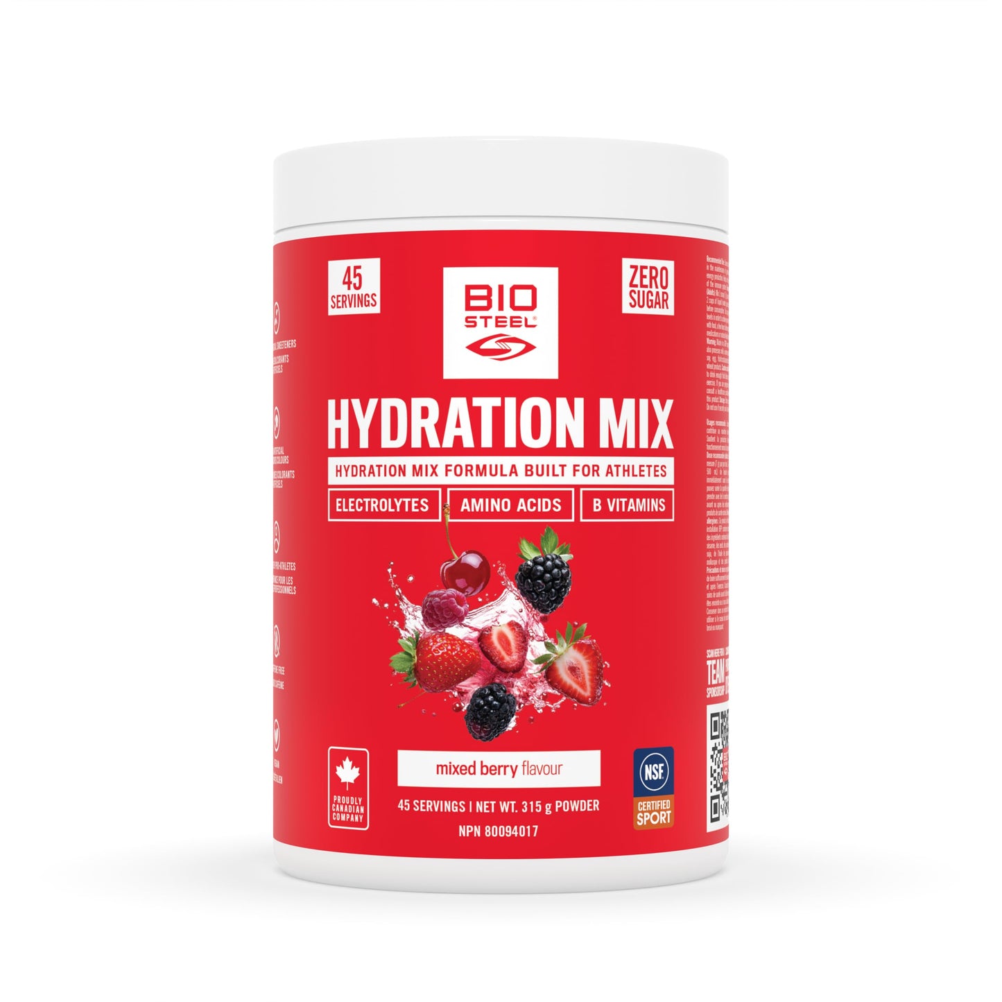 BioSteel Hydration Mix, Great Tasting with Zero Sugar, and No Artificial Flavours or Preservatives, Mixed Berry, 45 Servings per Container