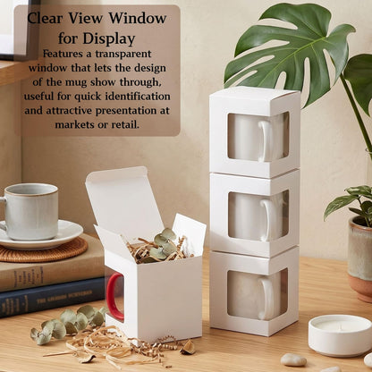 AVLA 50 Pack Gift Boxes for Sublimation Mugs, 4.3x4.3x5'' Small White Packaging, 12OZ 15OZ Transparent Cups Wrapping With Clear View Window, Cupcake Christmas Ornament Box for Wedding 🍁 All In One Marketplace Canada