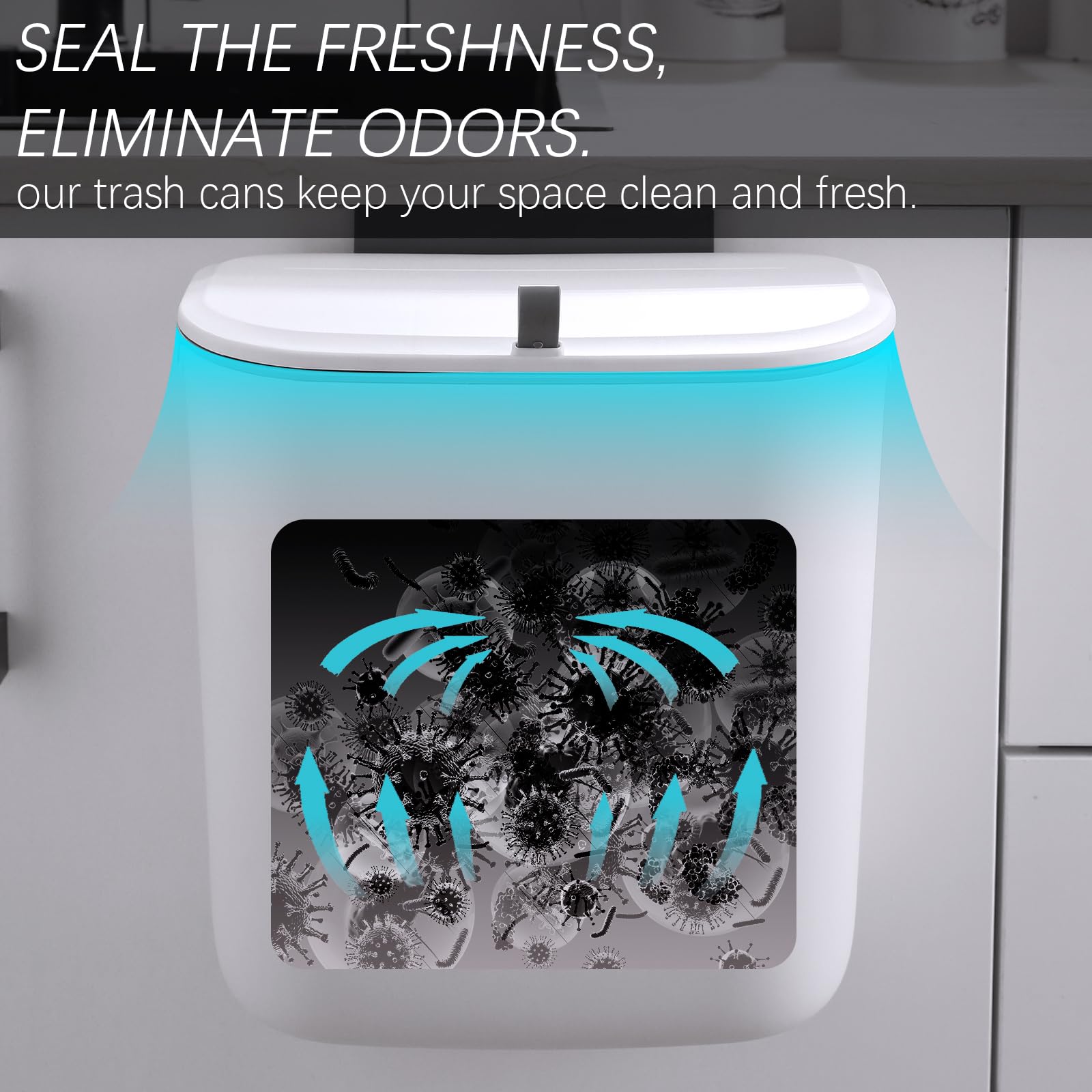 ELPHECO Compost Bin, 2.5 Gallon Hanging Trash Can with Lid, Kitchen Cabinet Door Under Sink Plastic Garbage Can Wall Mounted Slide Open, White - Available at All In One Marketplace Canada