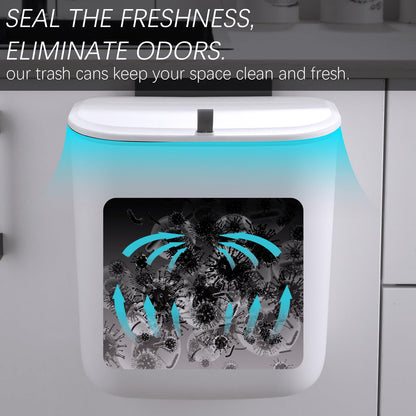 ELPHECO Compost Bin, 2.5 Gallon Hanging Trash Can with Lid, Kitchen Cabinet Door Under Sink Plastic Garbage Can Wall Mounted Slide Open, White - Available at All In One Marketplace Canada